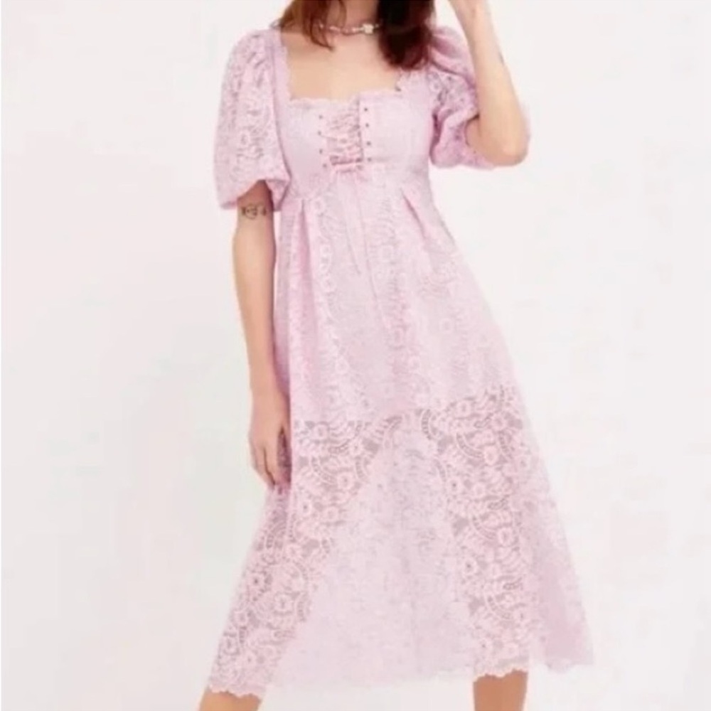 For Love & Lemons size XL Carmela Dress NEW Pink Lace Midi
